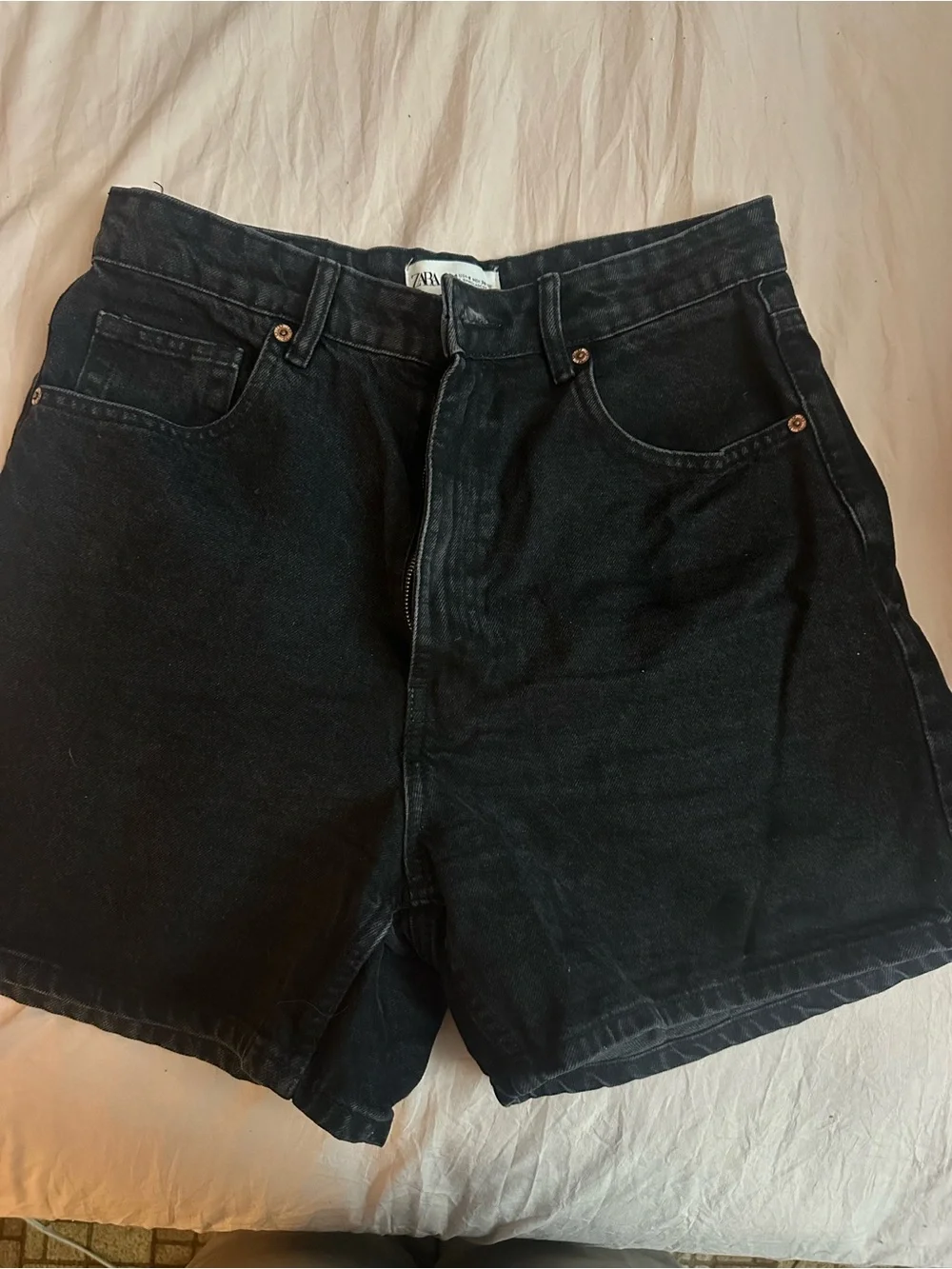 Zara Black High-Rise Denim Short Shorts